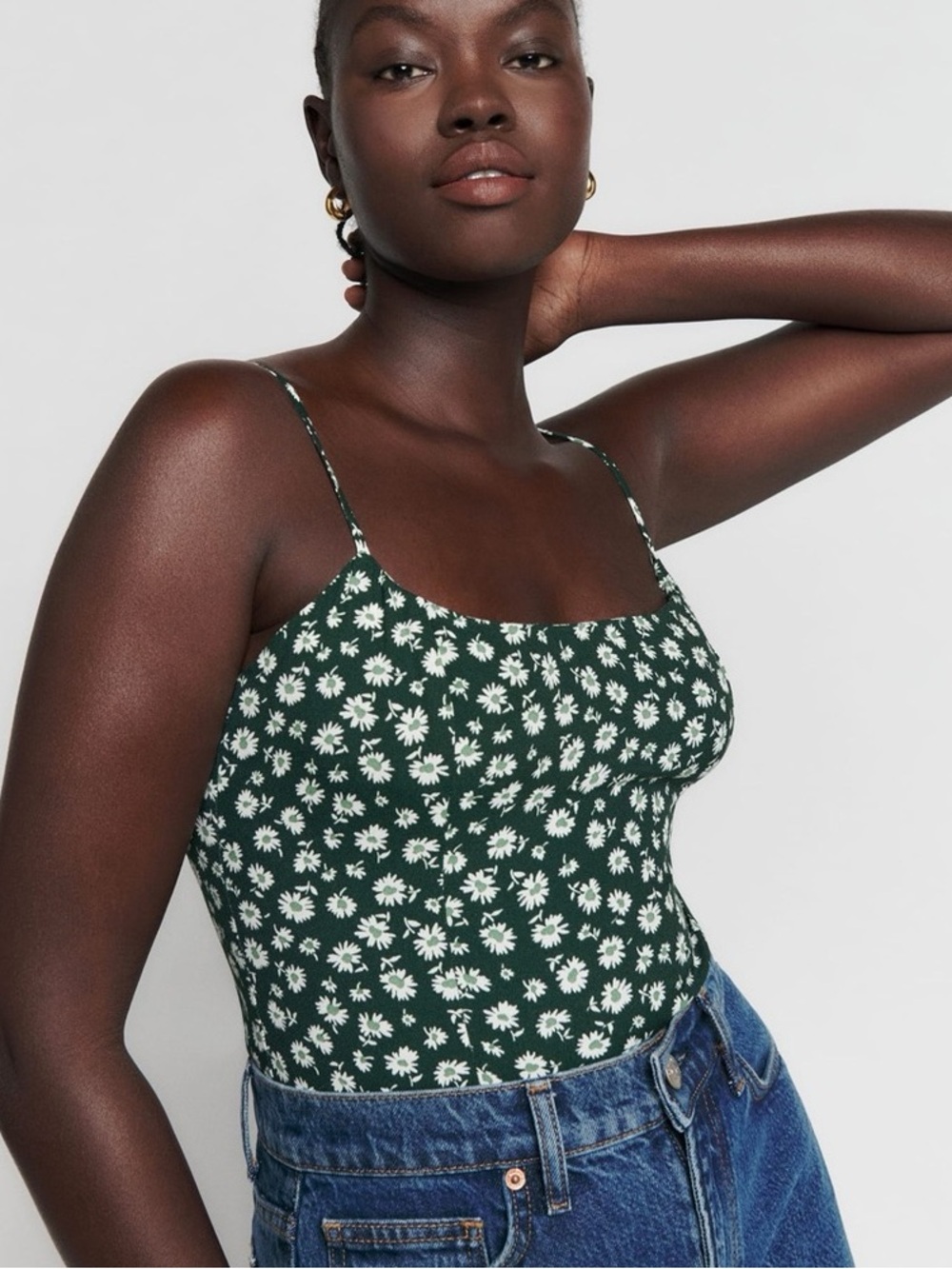 Reformation Green Floral Daisy Print Camisole
